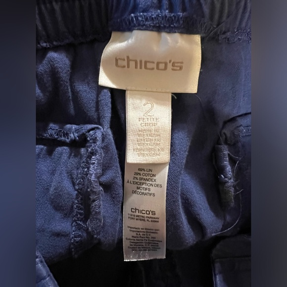 Chico’s size 2 (12) petite crop, cargo pants, linen blend, blue - Picture 7 of 9